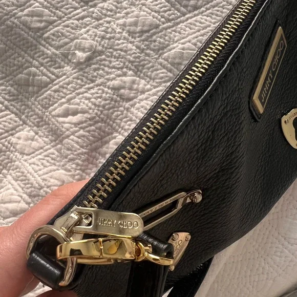 Jimmy Choo Black Leather Clutch with Gold Accents - Picture 4 of 9